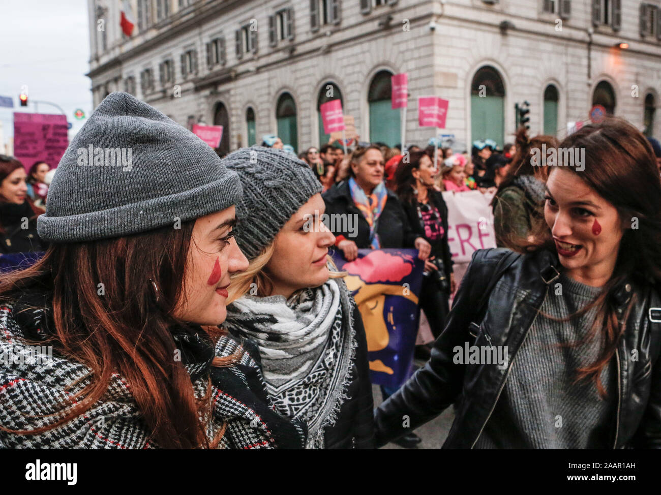 Rome, Italy, 23 Nov 2019. Protesters attend the demonstration against male violence on women. Credit: Riccardo De Luca - Update Images/Alamy Live News Credit: Update Images/Alamy Live News Credit: Update Images/Alamy Live News Stock Photo