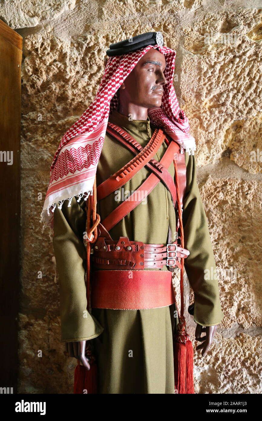 Desert Patrol uniform, Jordan Museum of Popular Traditions, Roman Theatre, Al Hashemi Street, Amman, Jordan, Middle East Stock Photo