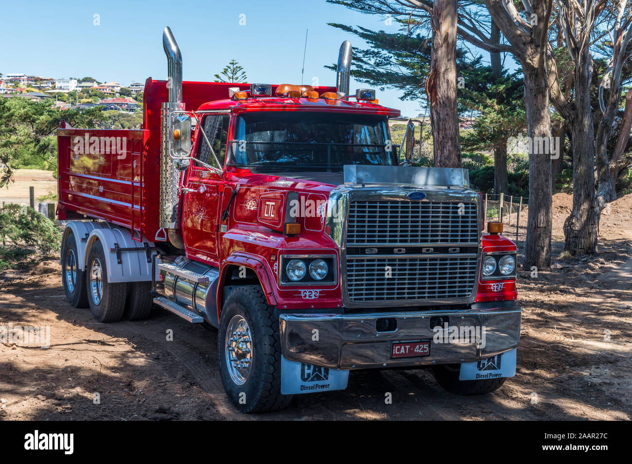 Big Red Ford Truck Stock Photo