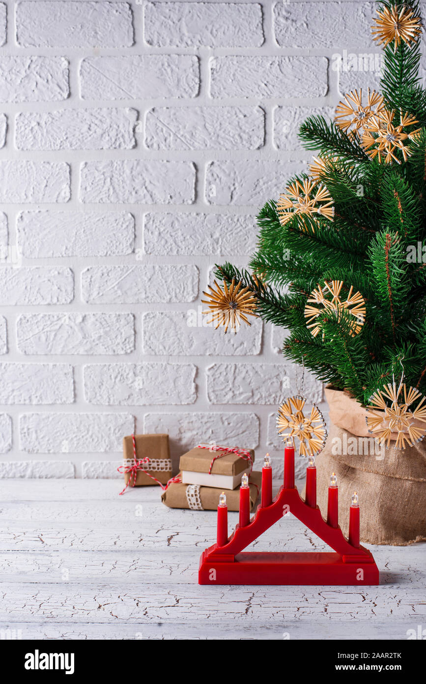 Traditional Swedish candlestick with seven candles Stock Photo Alamy