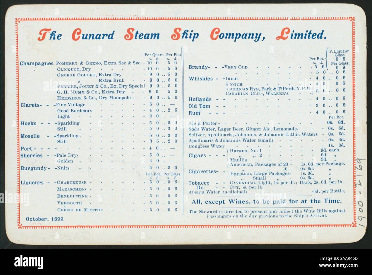 DINNER (held by) CUNARD LINE (at) EN ROUTE ON BOARD RMS CAMPANIA (SS