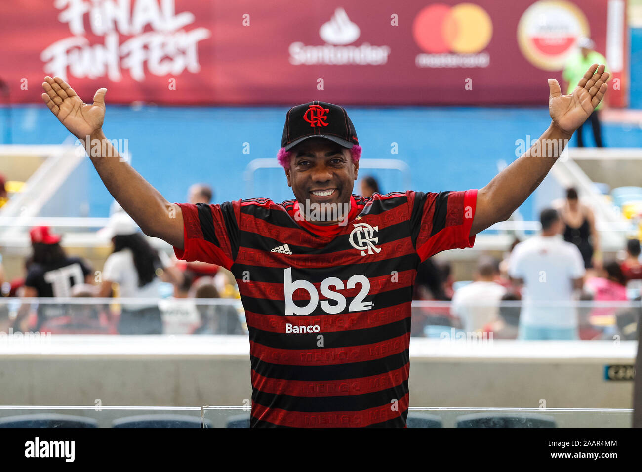 Rio De Janeiro, Brazil. 23rd Nov, 2019. Supporters crowded the Maracana stadium on Saturday (23) at the 2019 Final Fun Fest Libertadores to watch the Copa Libertadores of America final between Flamengo and River Plate. The event also features performances by Buchecha, DJ Marlboro, Ivo Meirelles and Ludmilla. Credit: Lorando Labbe/FotoArena/Alamy Live News Stock Photo