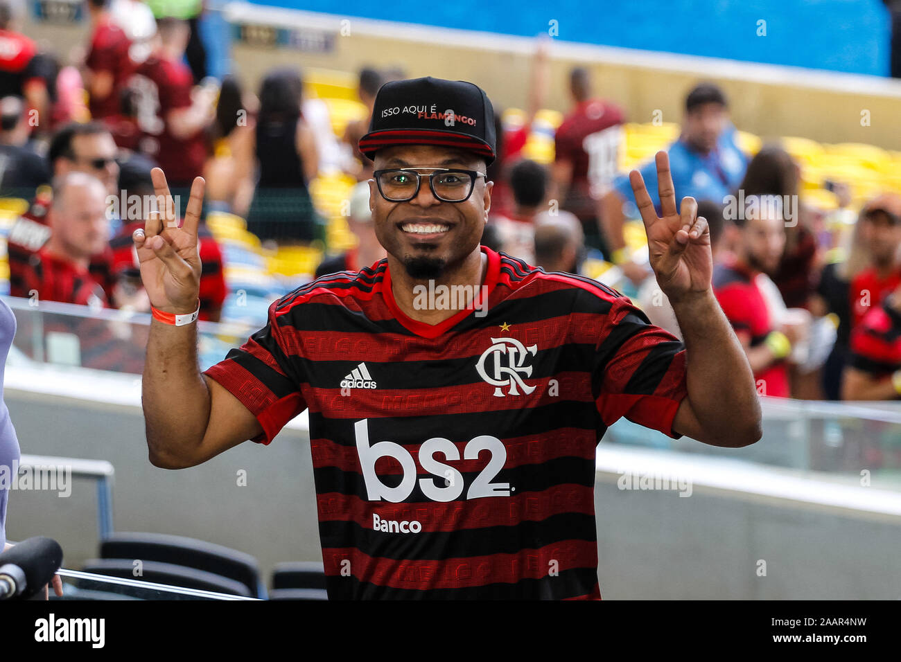 Rio De Janeiro, Brazil. 23rd Nov, 2019. Supporters crowded the Maracana stadium on Saturday (23) at the 2019 Final Fun Fest Libertadores to watch the Copa Libertadores of America final between Flamengo and River Plate. The event also features performances by Buchecha, DJ Marlboro, Ivo Meirelles and Ludmilla. Credit: Lorando Labbe/FotoArena/Alamy Live News Stock Photo