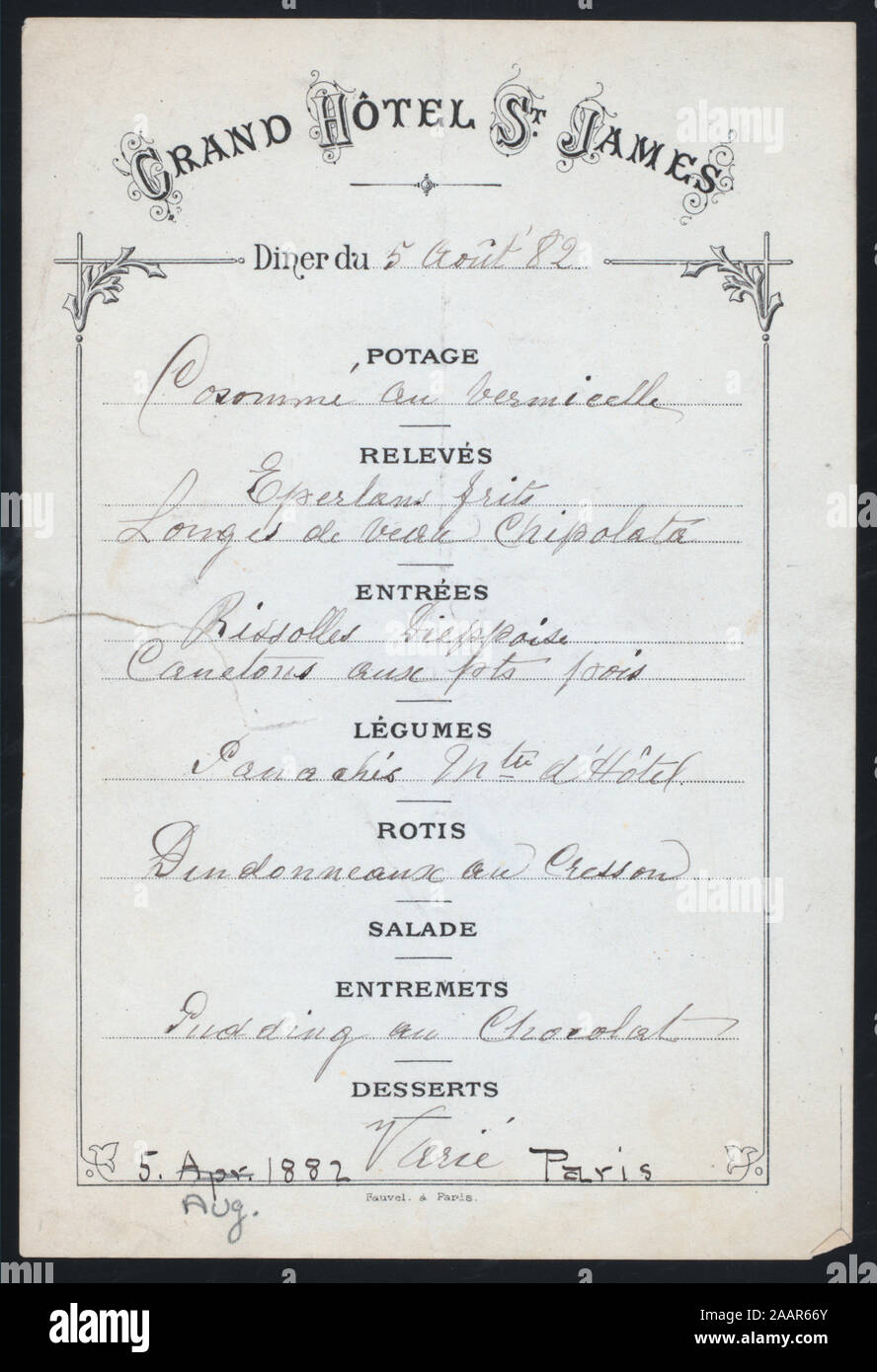 Dinner Held By Grand Hotel St James At Paris France Hotel Simple Border Handwritten French Dinner Held By Grand Hotel St James At Paris France Hotel Stock Photo Alamy