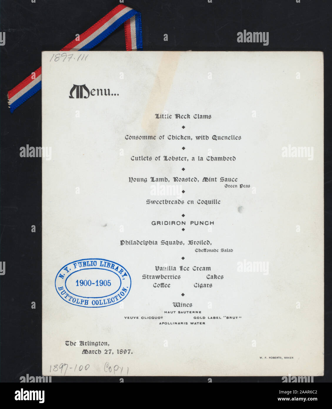 DINNER (held by) GRIDIRON CLUB (at) THE ARLINGTON WHEN RIBBON IS PULLED