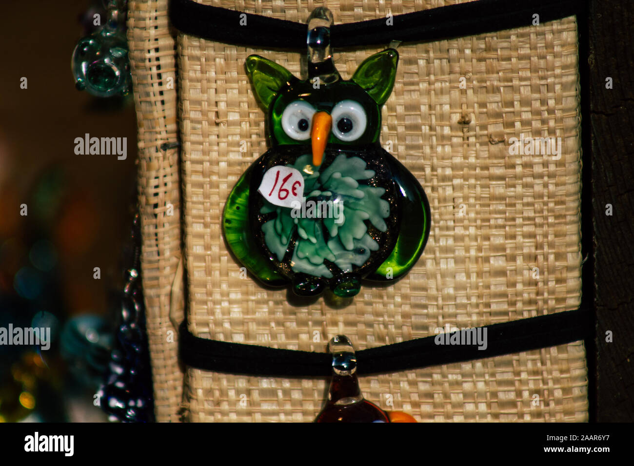 Reims France November 22, 2019 Closeup of decorative objects sold at