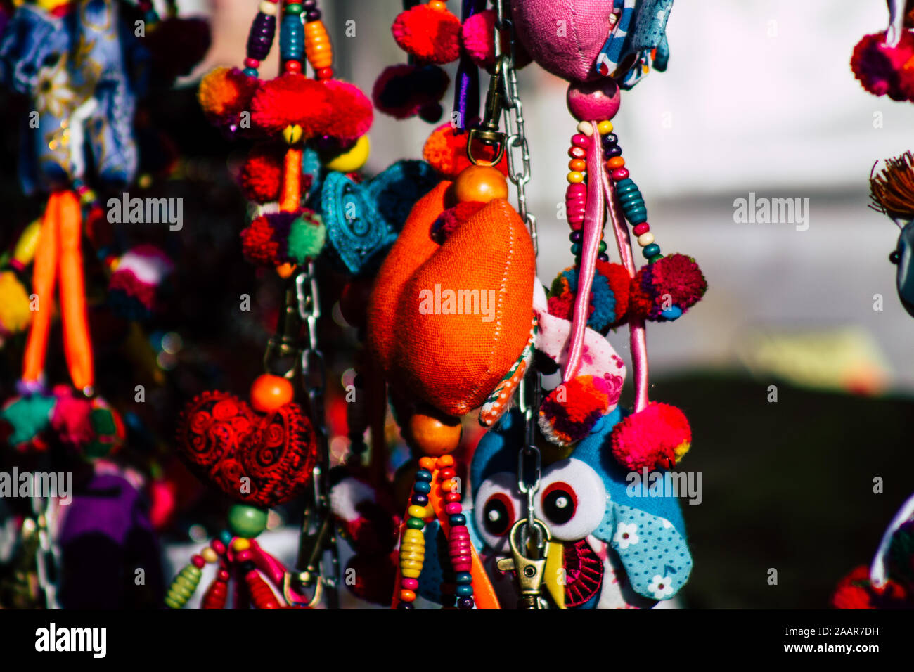 Reims France November 22, 2019 Closeup of decorative objects sold at
