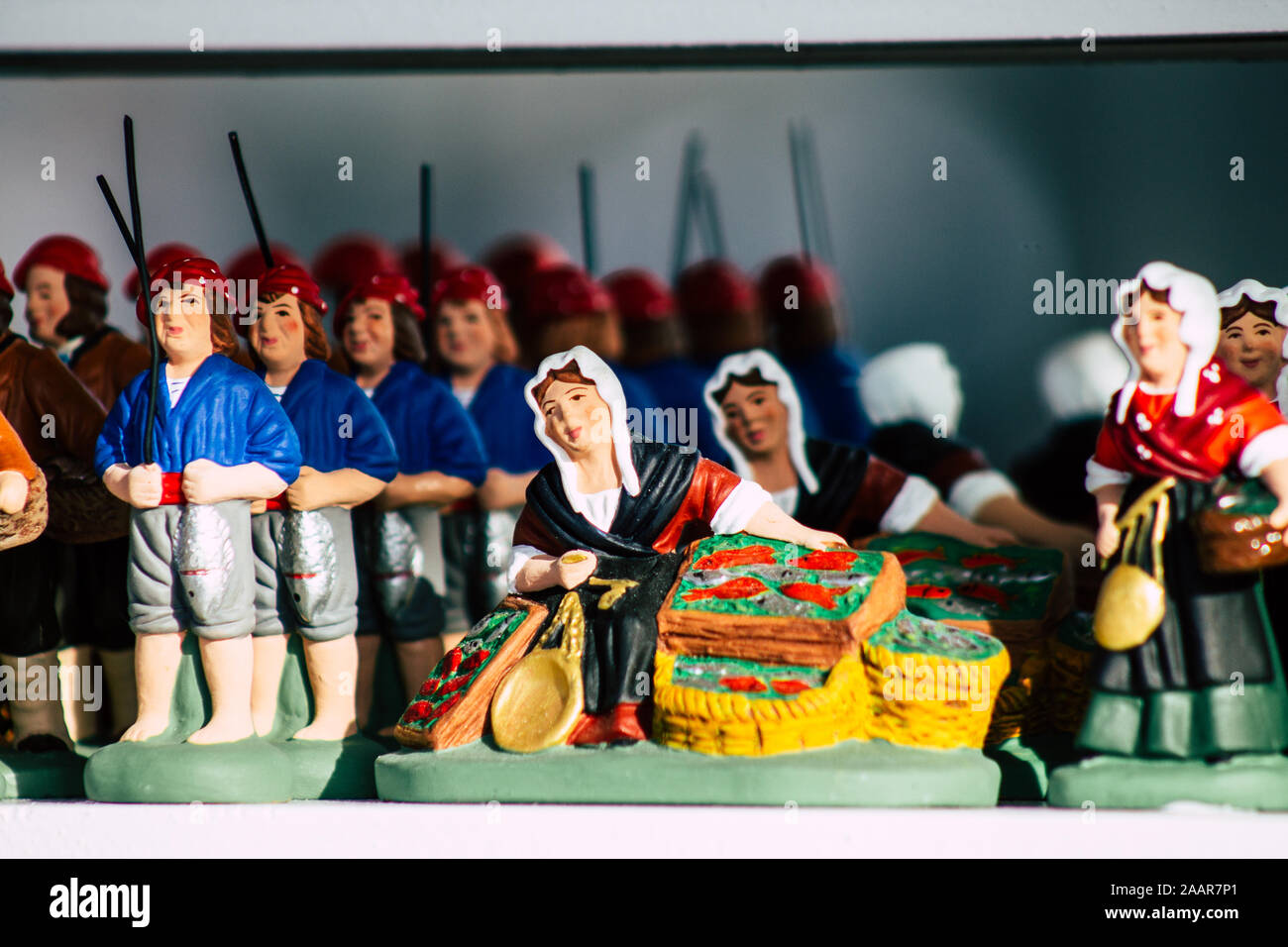 Reims France November 22, 2019 Closeup of decorative objects sold at