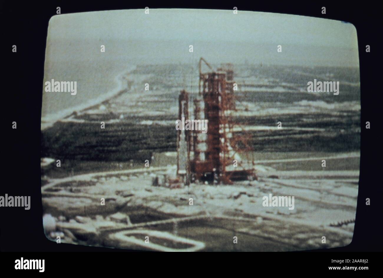 Teleclip Apollo 11 Saturn V at Cape Canaveral -photo taken directly from TV screen circa 1969-72 Stock Photo