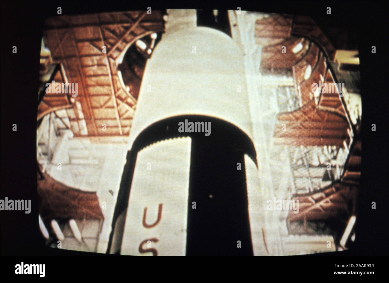 Teleclip Apollo 11 Saturn V Rocket - Cape Canaveral; -photo taken directly from TV screen circa 1969-72 Stock Photo