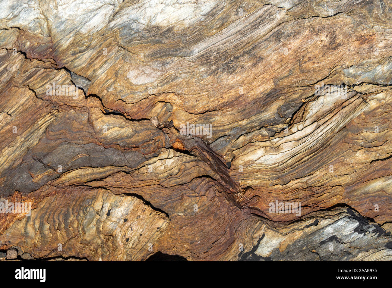 Weathered sandstone rock layers, Isle of Colonsay Stock Photo