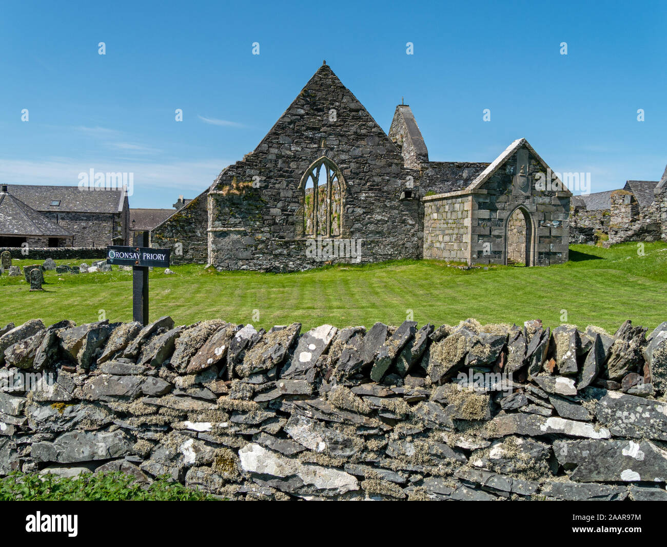 Ancient ruins of Oronsay Priory, Isle of Oronsay, Colonsay, Scotland, UK Stock Photo