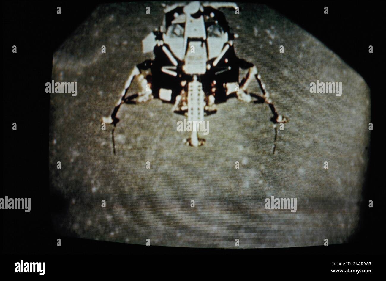 Teleclip - Apollo 11 Lunar Module ascending from Moon surface - photograph taken directly from TV screen circa 1969 Stock Photo