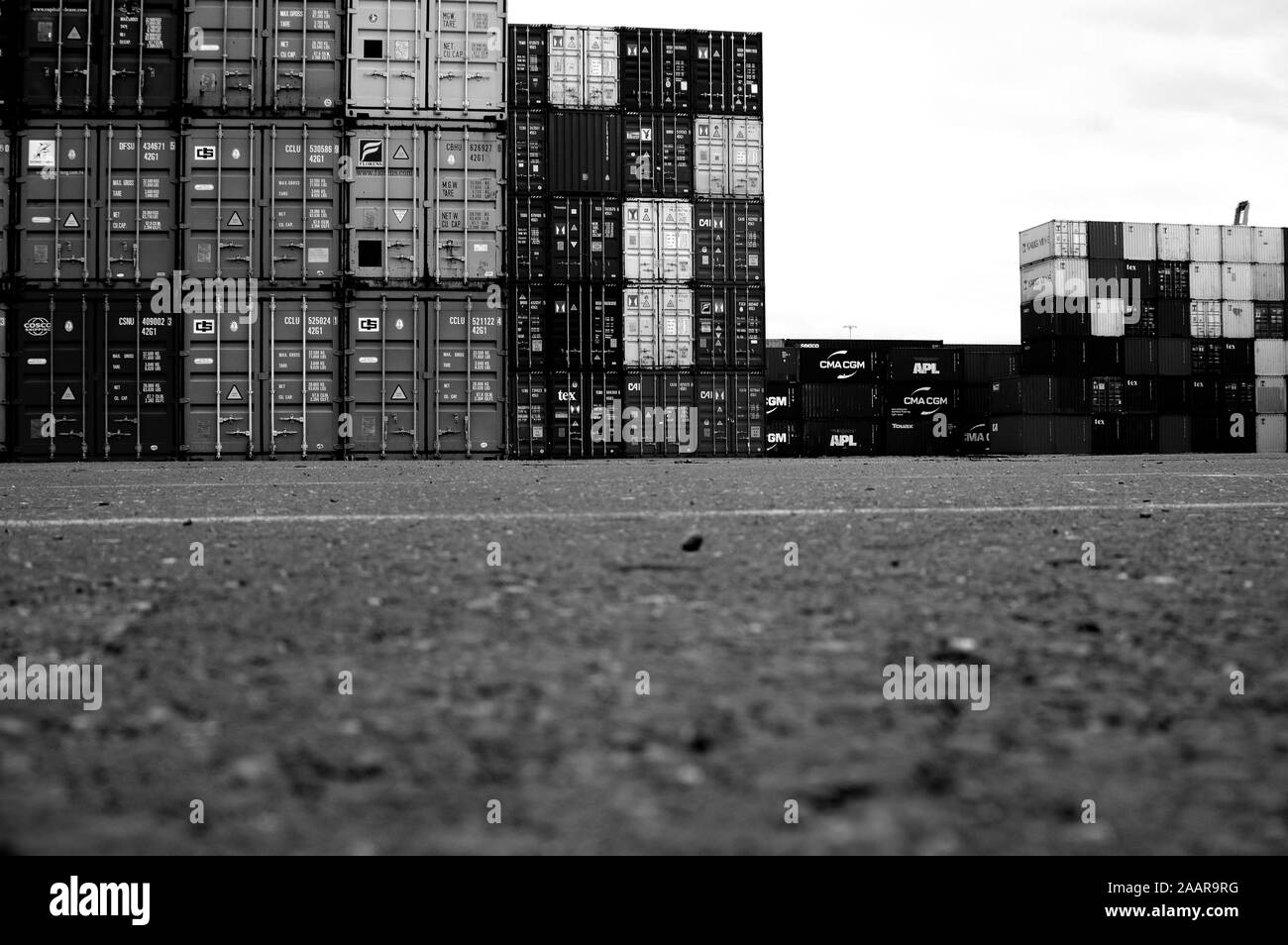 Stacking of containers Black and White Stock Photos & Images - Alamy