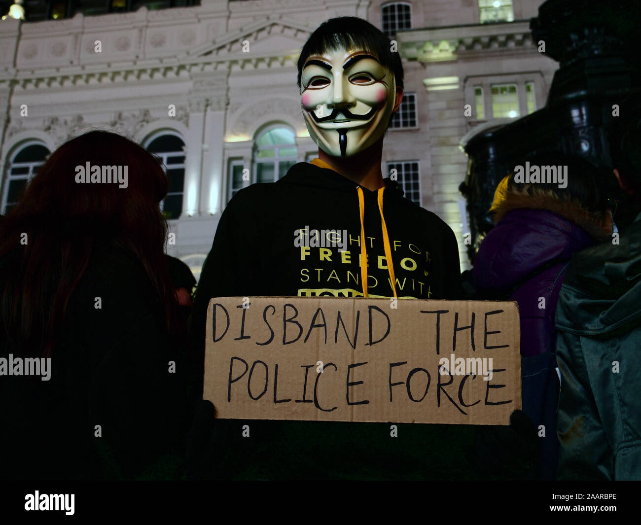 London, UK. 23rd November. Supporters of the protests in Hong Kong demanding democracy and freedom seen on a demonstration in the West End of London, UK. Credit: Joe Kuis / Alamy News Stock Photo