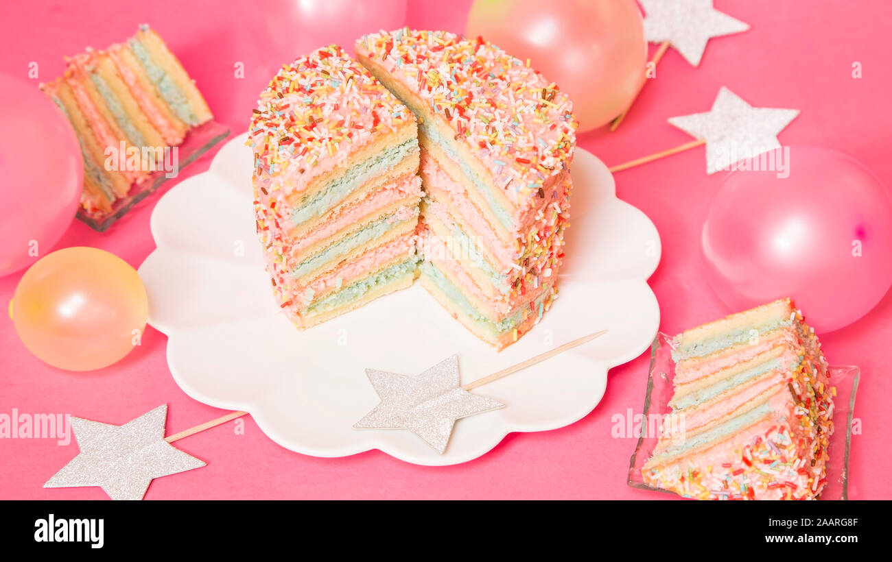 Birthday cake on a white plate Stock Photo