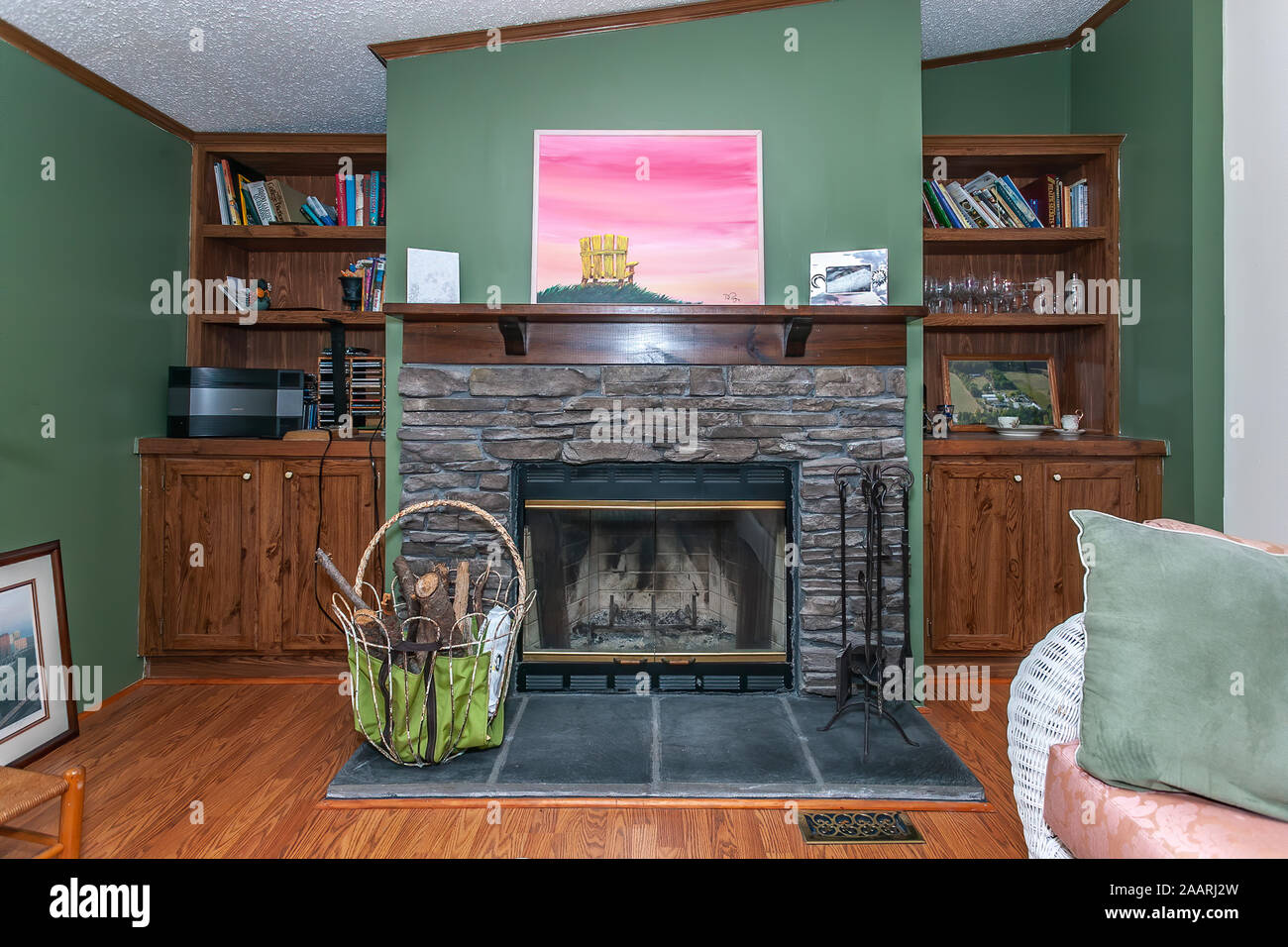 Typical Fireplace Inside A Private Residence In The Usa Stock