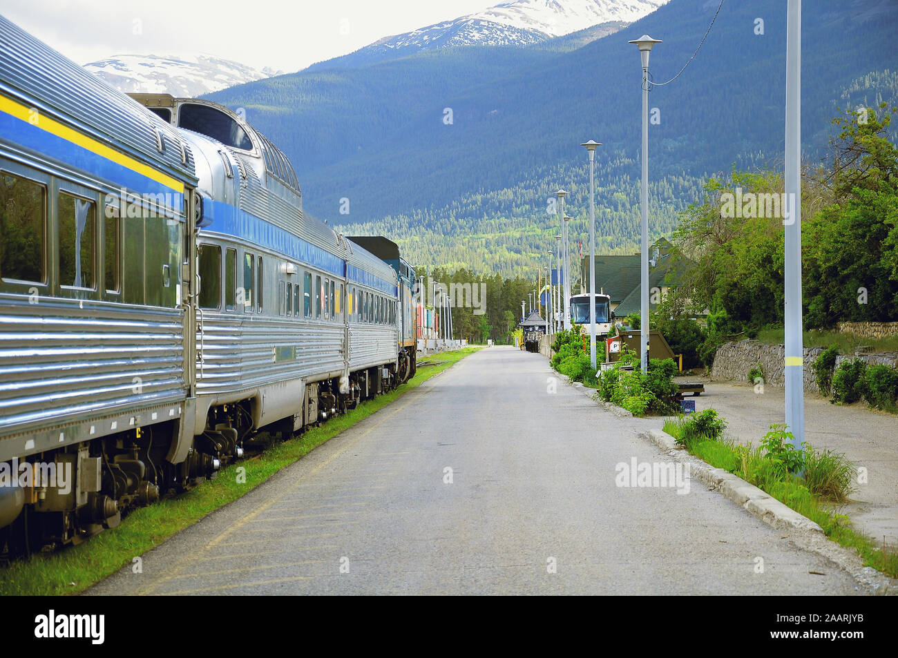 Passenger train stands on Jasper station. Canada Stock Photo Alamy