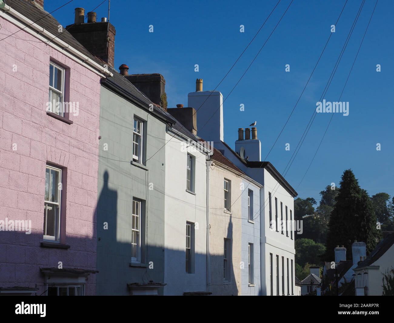 Bridge Street colourful houses in Chepstow, UK Stock Photo Alamy