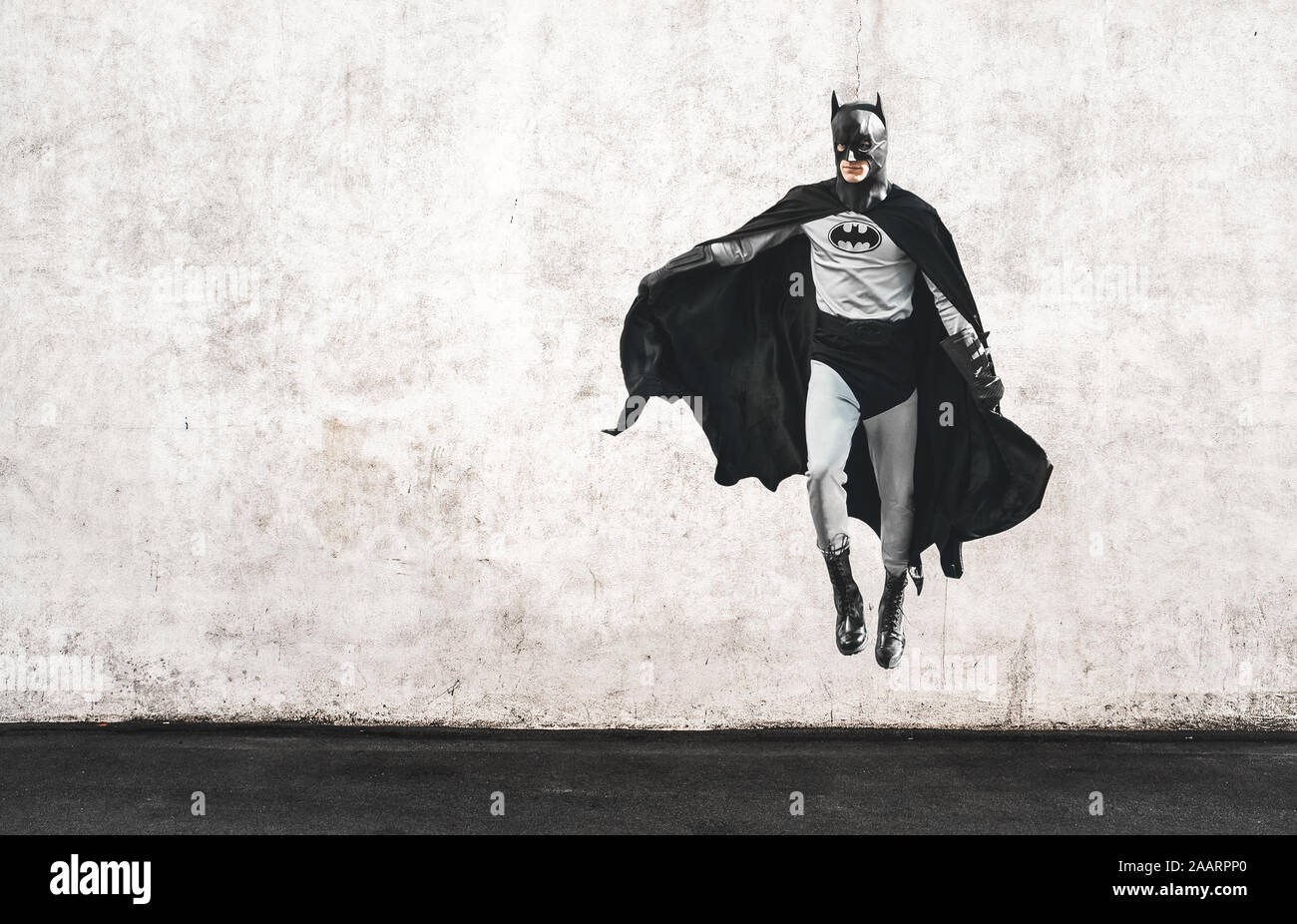 Batman character with flying pose in Hollywood blvd Stock Photo