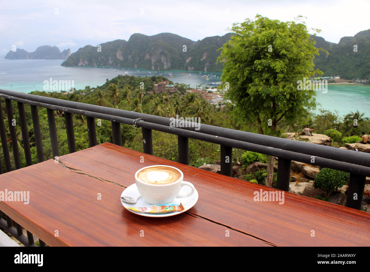Coffee at the highest View Point Ko Phi Phi Stock Photo
