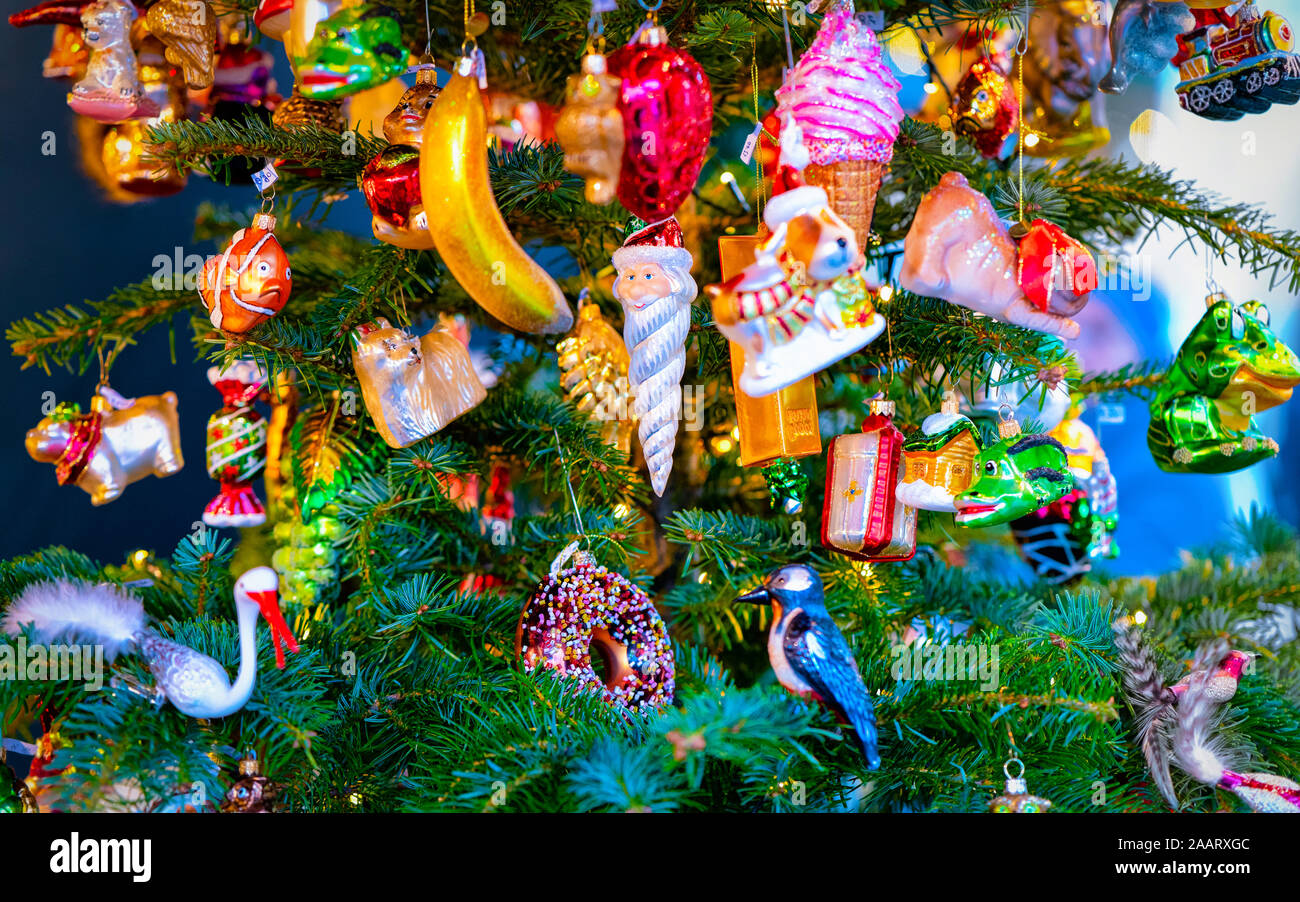Glass Christmas tree decorations Christmas market Germany reflex Stock