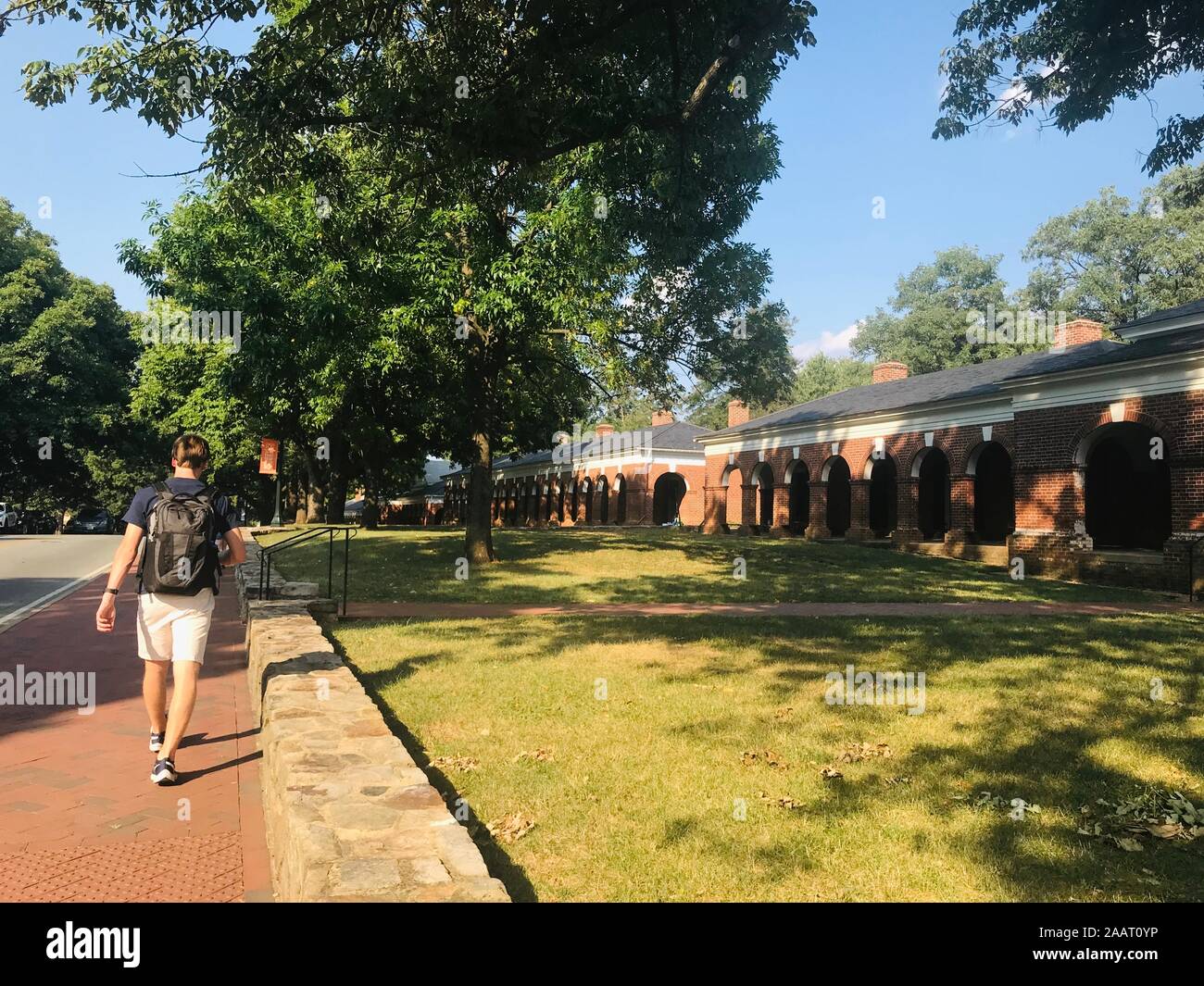 New York, USA. 12th Sep, 2019. A student walks on the campus of the University of Virginia, in Virginia, the United States, on Sept. 12, 2019. For Charles A. Laughlin, chair of the Department of East Asian Languages, Literatures and Cultures at the University of Virginia, it has already been his 'congenial career' to study and translate contemporary and present-age Chinese literature. Credit: Ding Yimin/Xinhua/Alamy Live News Stock Photo