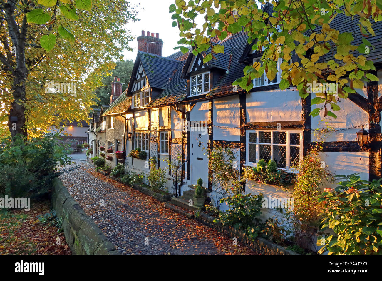 Cottages, School Lane, Great Budworth village, Northwich, Cheshire, England, CW9 6HF Stock Photo