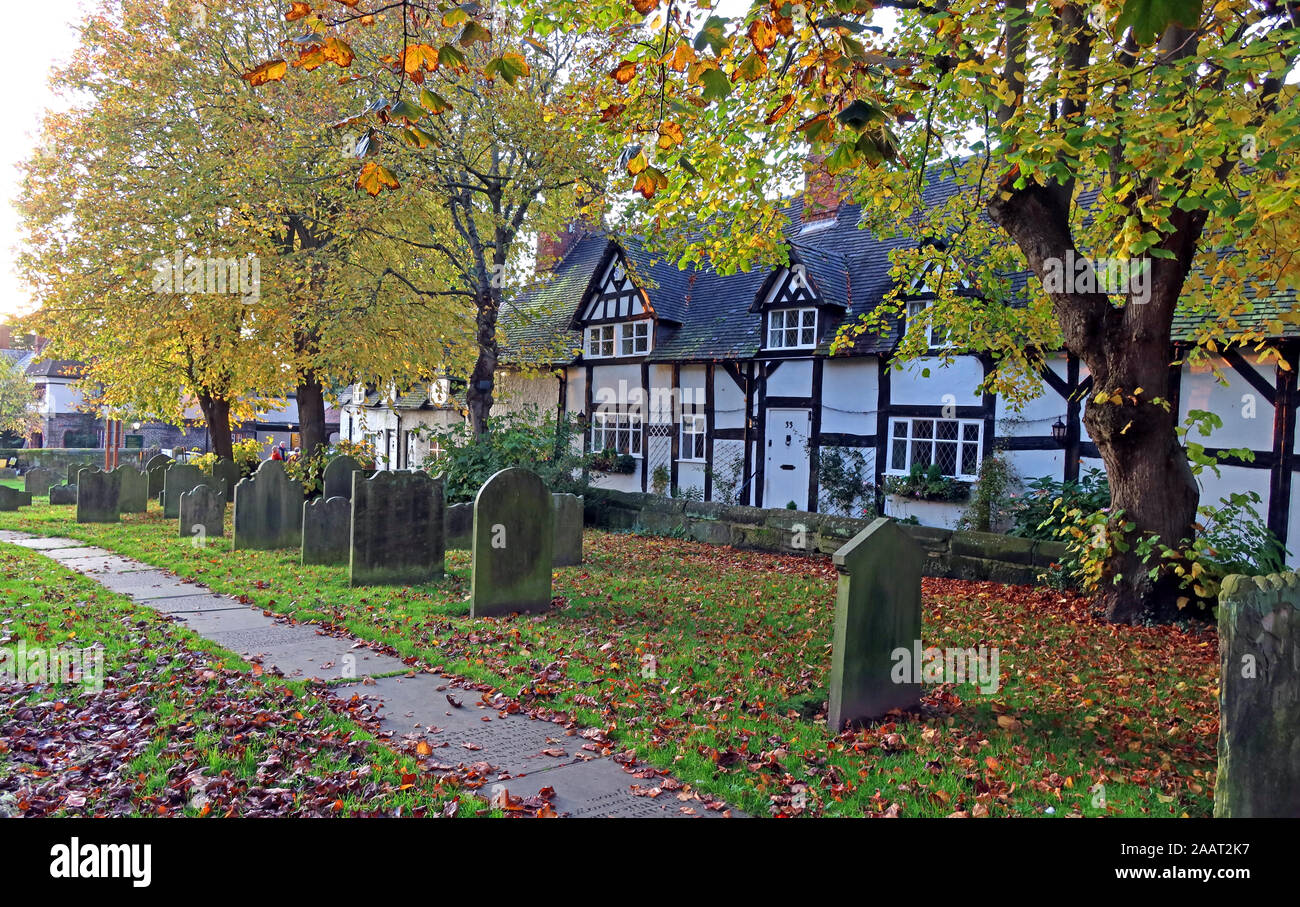 Cottages, School Lane, Great Budworth village, Northwich, Cheshire, England, CW9 6HF Stock Photo