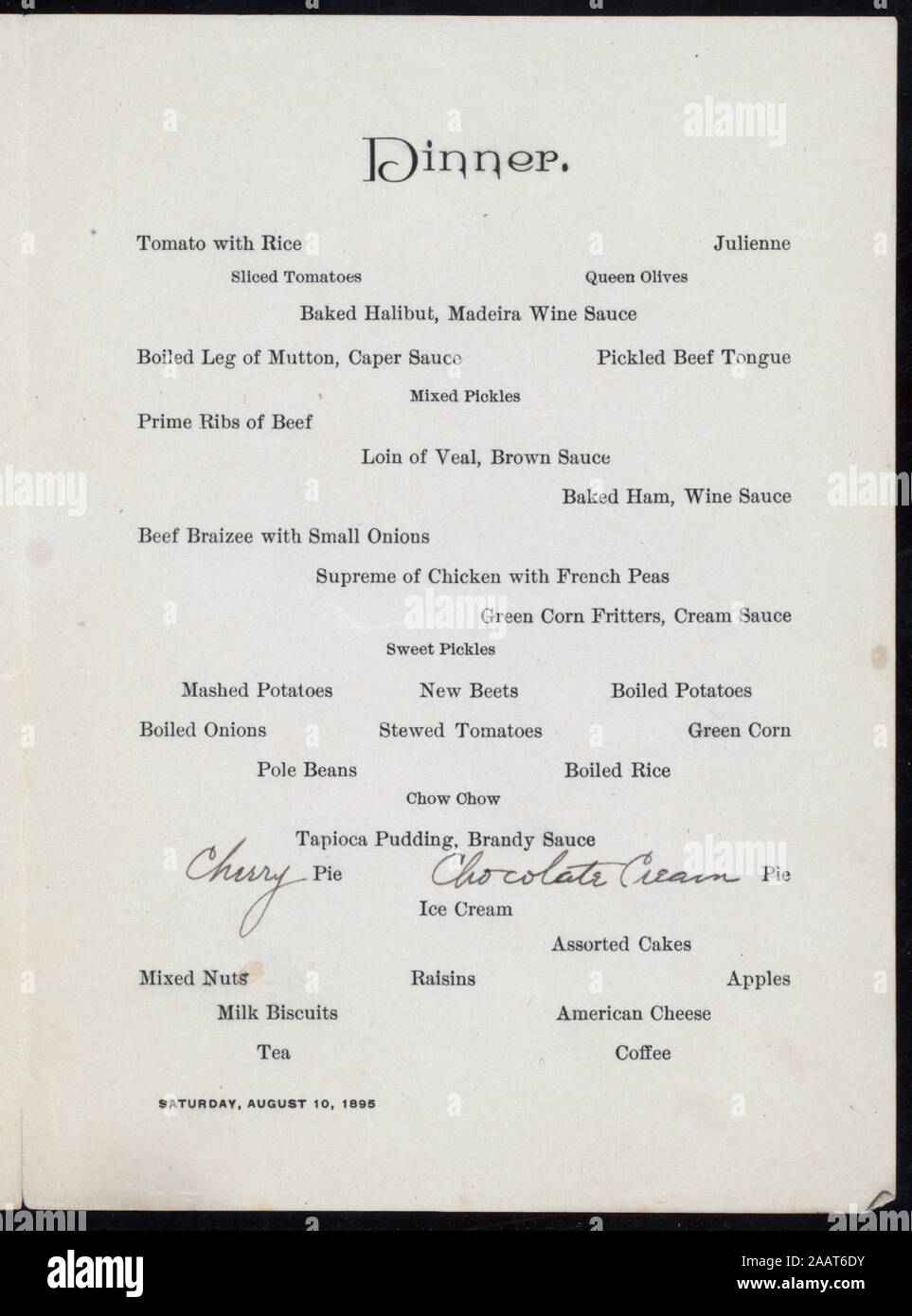 DINNER MENU (held by) LARKIN HOUSE (at) WATCH HILL, RI (HOT;) DINNER