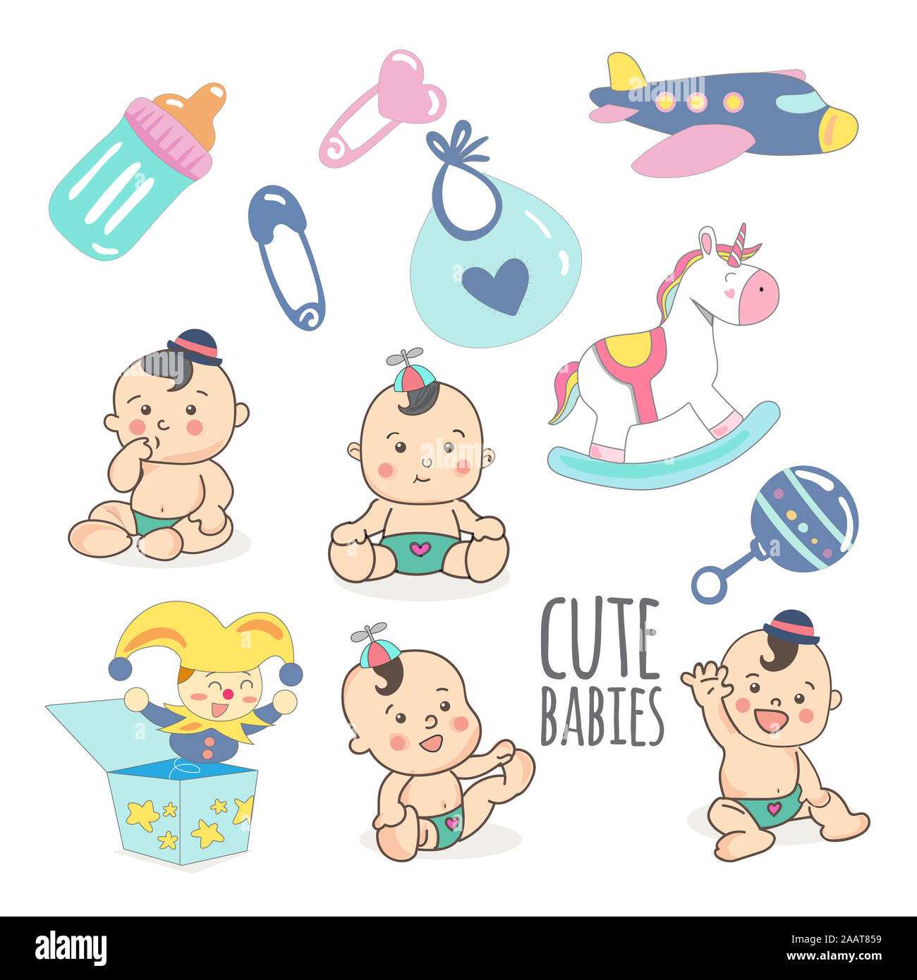 baby boy cute clipart. vector Stock Photo