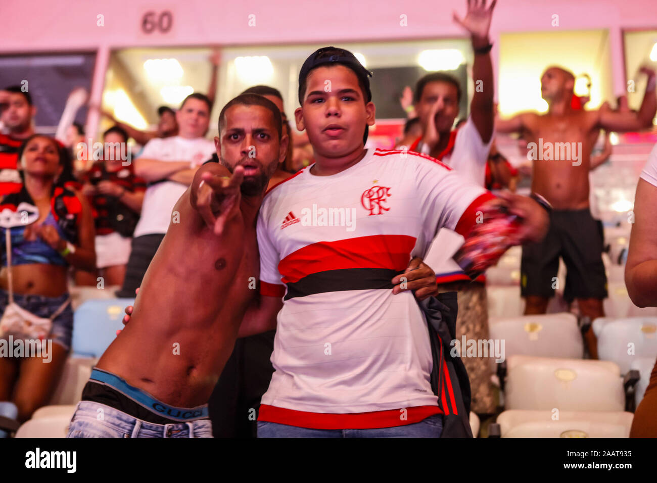 Rio De Janeiro, Brazil. 23rd Nov, 2019. Supporters crowded the Maracana stadium on Saturday (23) at the 2019 Final Fun Fest Libertadores to watch the Copa Libertadores of America final between Flamengo and River Plate. The event also features performances by Buchecha, DJ Marlboro, Ivo Meirelles and Ludmilla. Credit: Lorando Labbe/FotoArena/Alamy Live News Stock Photo