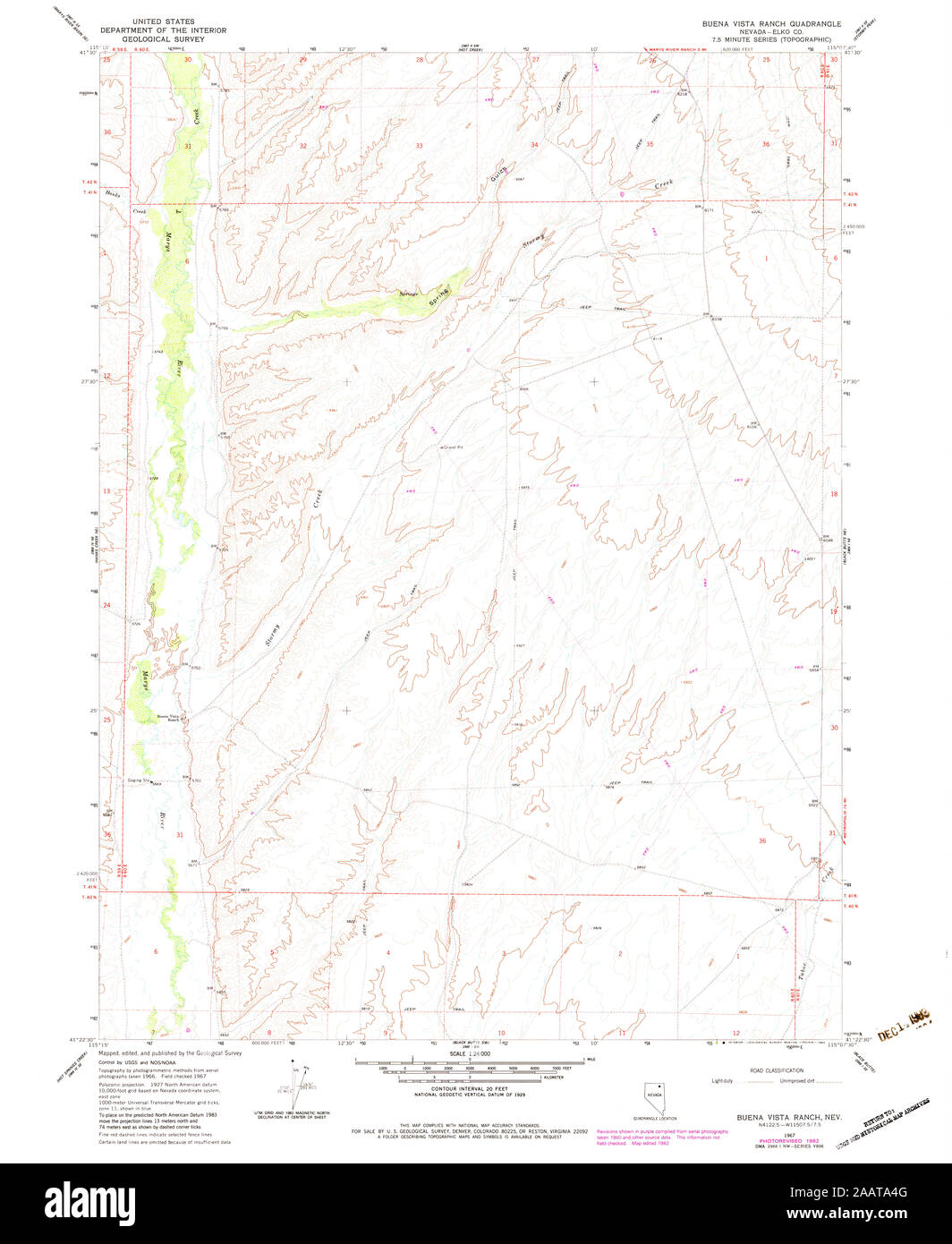 USGS TOPO Map Nevada NV Buena Vista Ranch 318259 1967 24000 Restoration