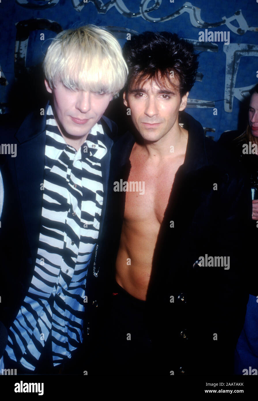 Las Vegas, Nevada, USA 11th March 1995 (L-R) Musicians Nick Rhodes and Warren Cuccurullo of Duran Duran attend the Grand Opening Celebration of the Hard Rock Hotel hosted by Peter Morgan on March 11, 1995 at The Hard Rock Hotel Las Vegas in Las Vegas, Nevada, USA. Photo by Barry King/Alamy Stock Photo Stock Photo
