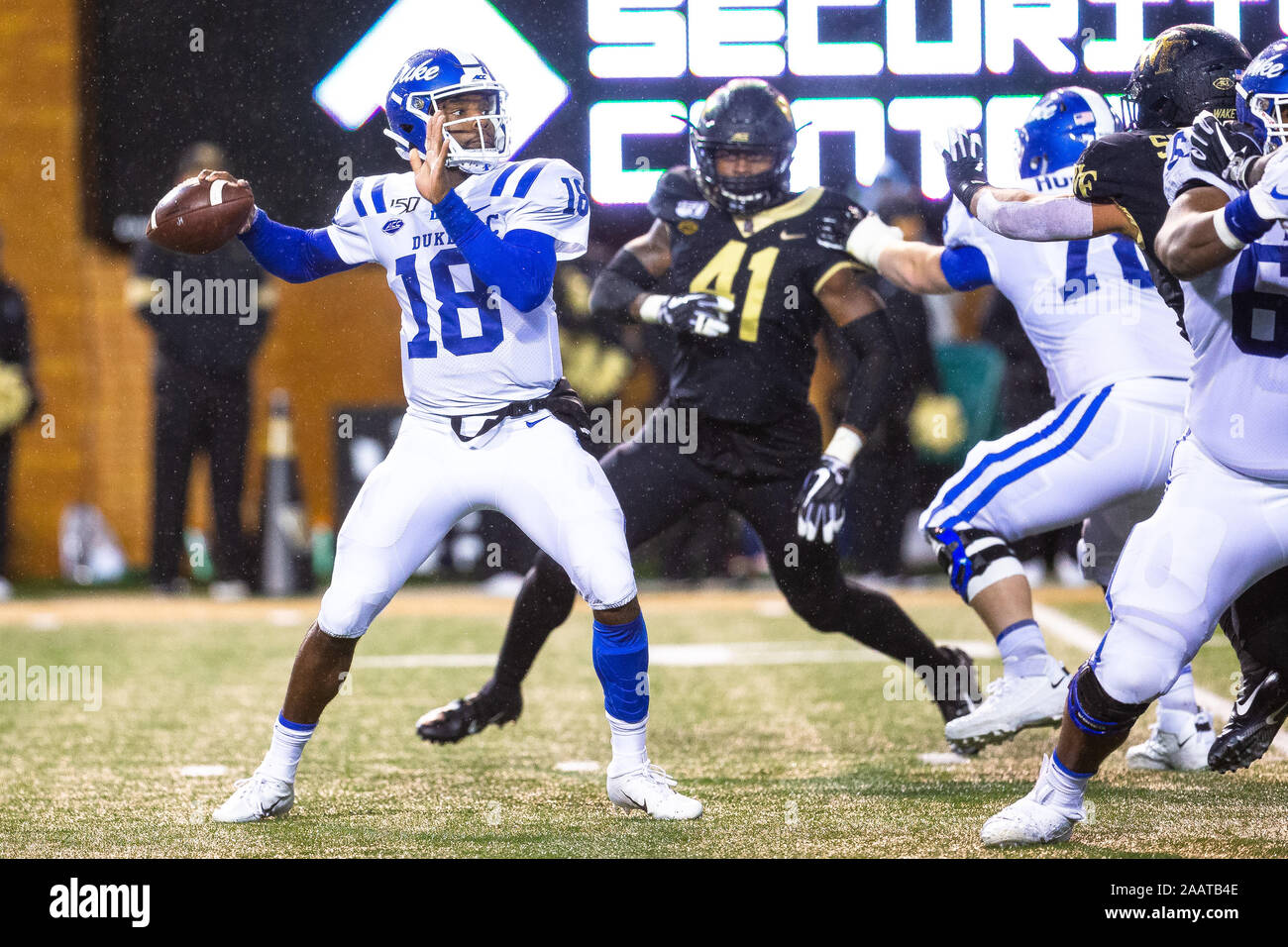 WinstonSalem, NC, USA. 23rd Nov, 2019. Duke Blue Devils quarterback