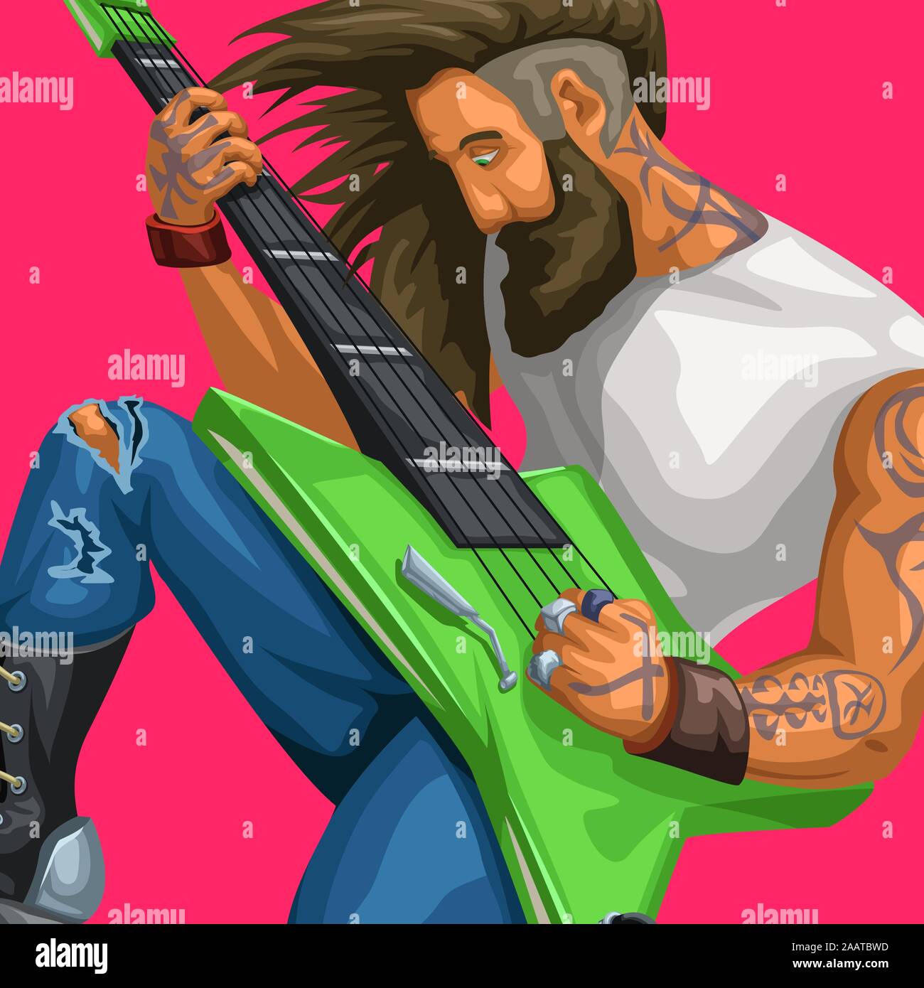 rock guitarist playing on red Stock Vector