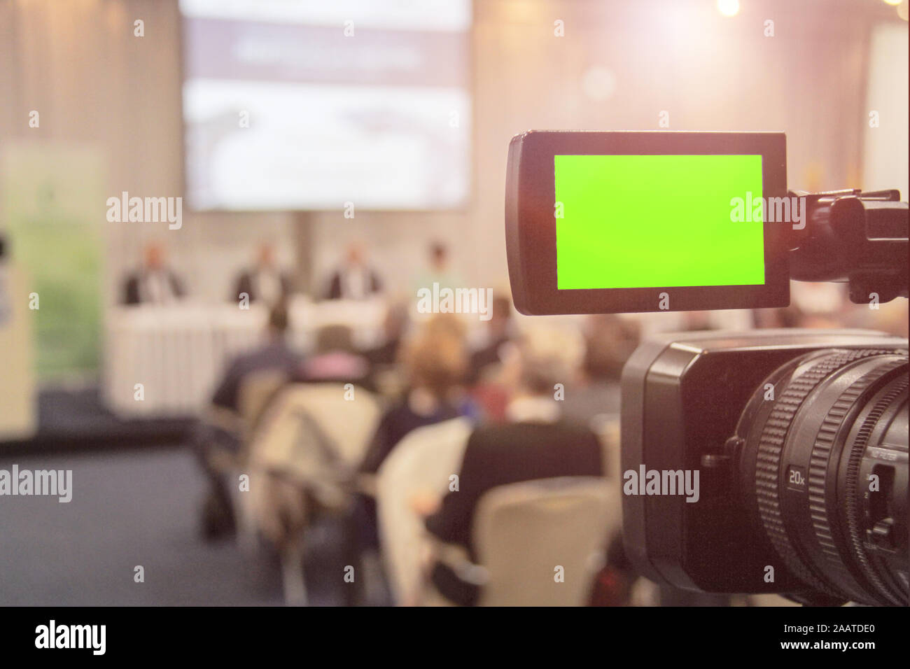 Digital video camera recording event. Business conference or seminar