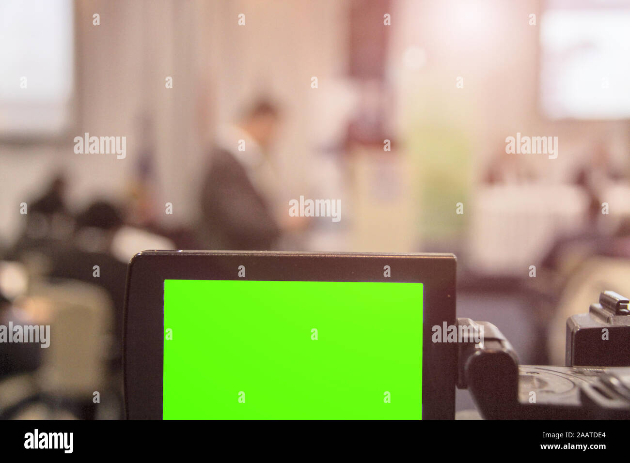 Digital video camera recording event. Business conference or seminar