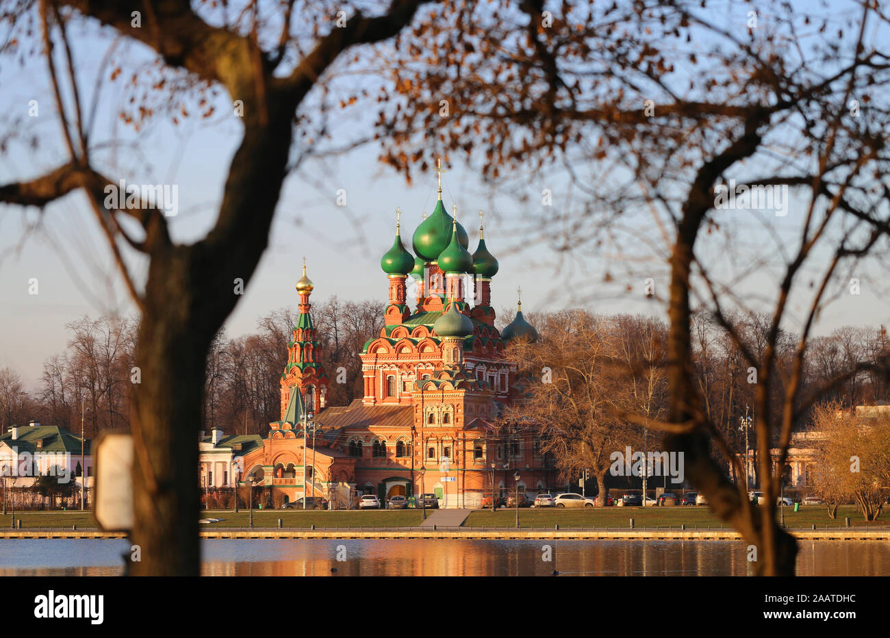 Beautiful photo of an ancient Church in Moscow illuminated by the sun ...