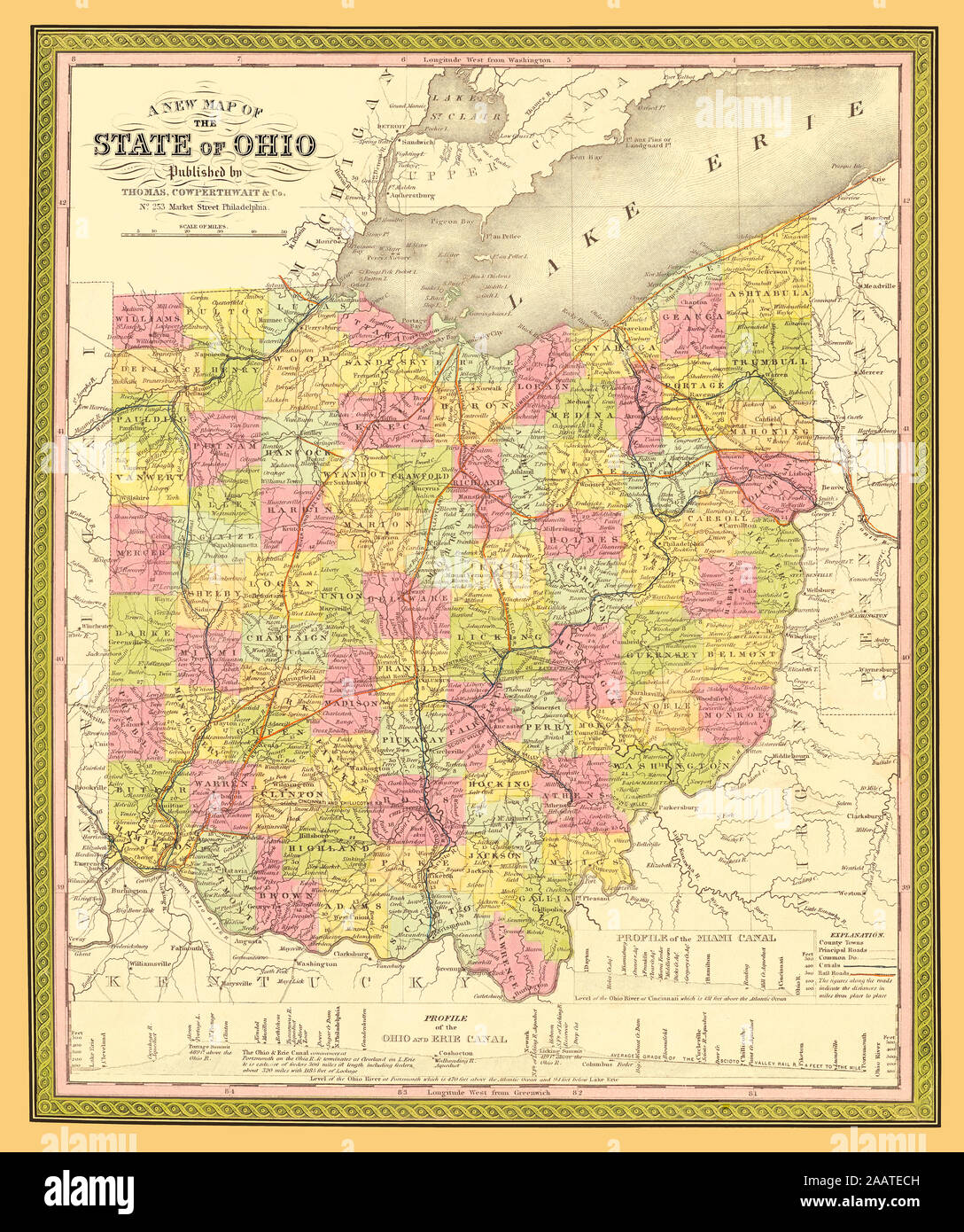 Antique Map Of Ohio 1850 A Restored Reproduction Showing
