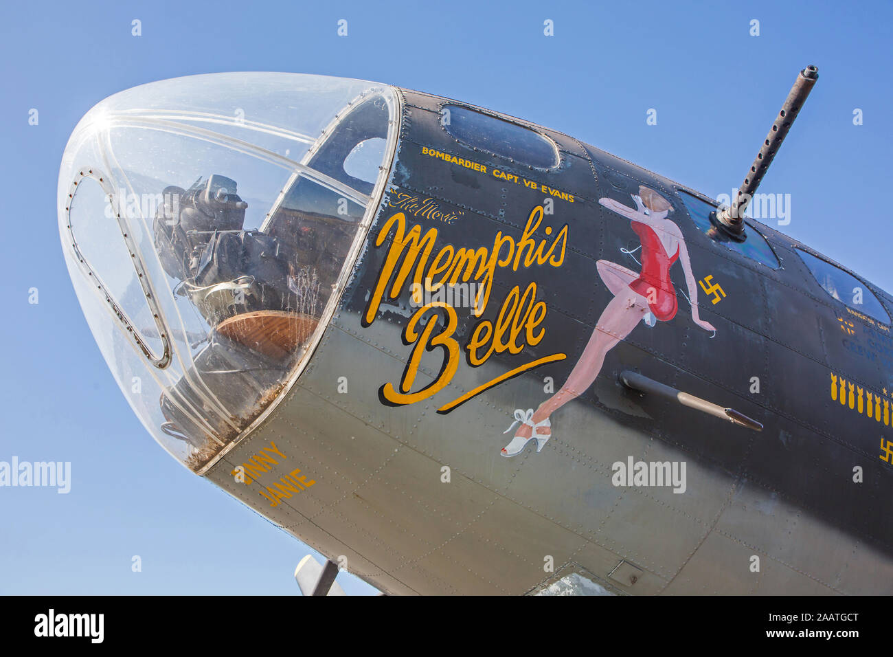 MONROE, NC (USA) - November 9, 2019:  A B-17 bomber used in the filming of the movie 'Memphis Belle' on display at the Warbirds Over Monroe Air Show. Stock Photo