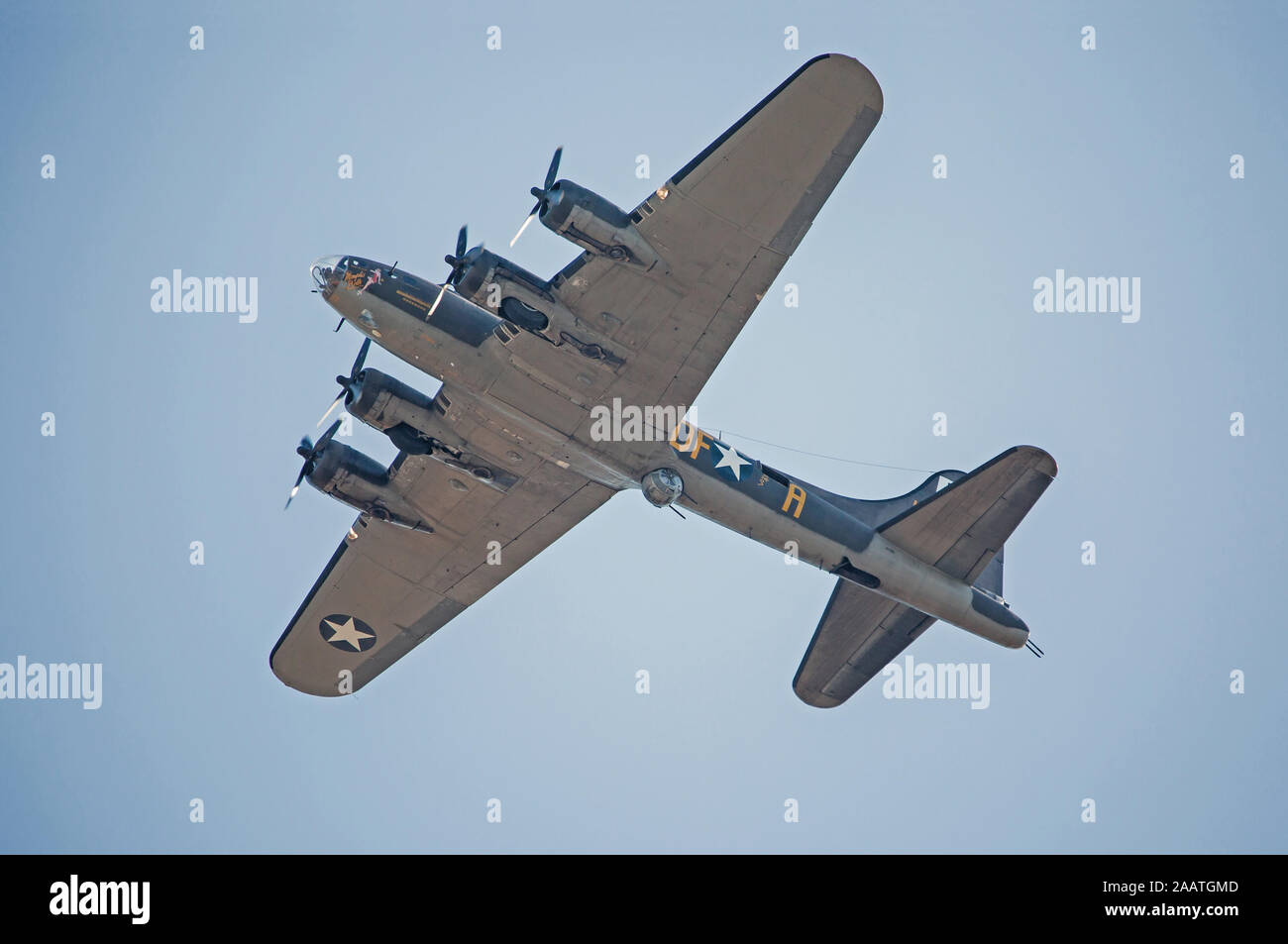 MONROE, NC (USA) - November 9, 2019:  A B-17 bomber used in the filming of the movie 'Memphis Belle' flies overhead at an air show. Stock Photo