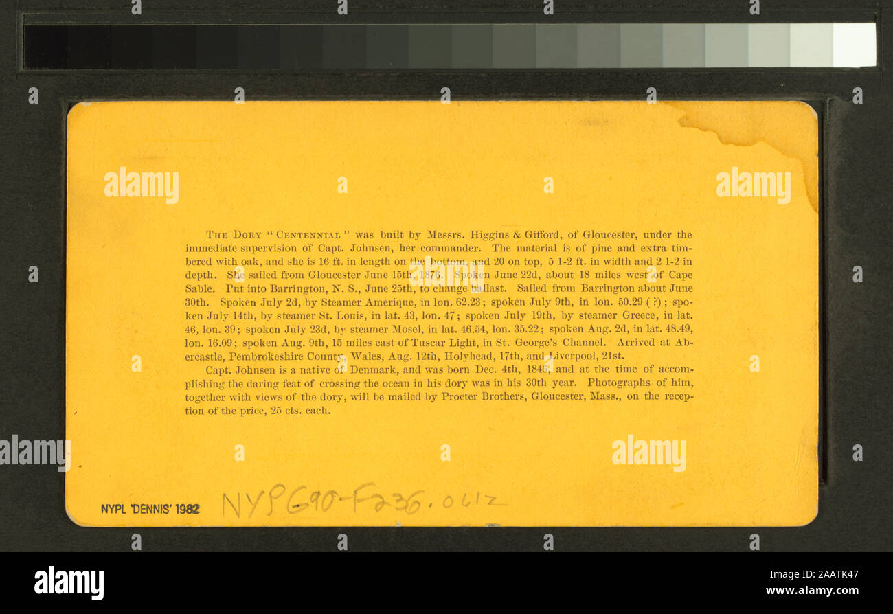 Dory Centennial, Capt Alfred Johnsen (Johnson) Johnson made the first recorded singlehanded