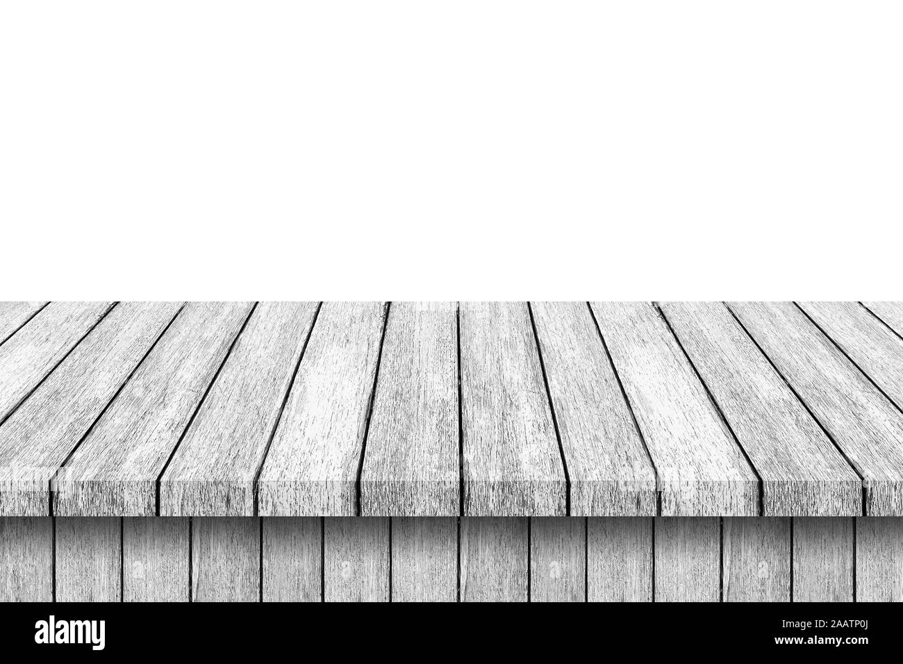 Empty wood table on isolate white background and display montage with copy space for product. Stock Photo