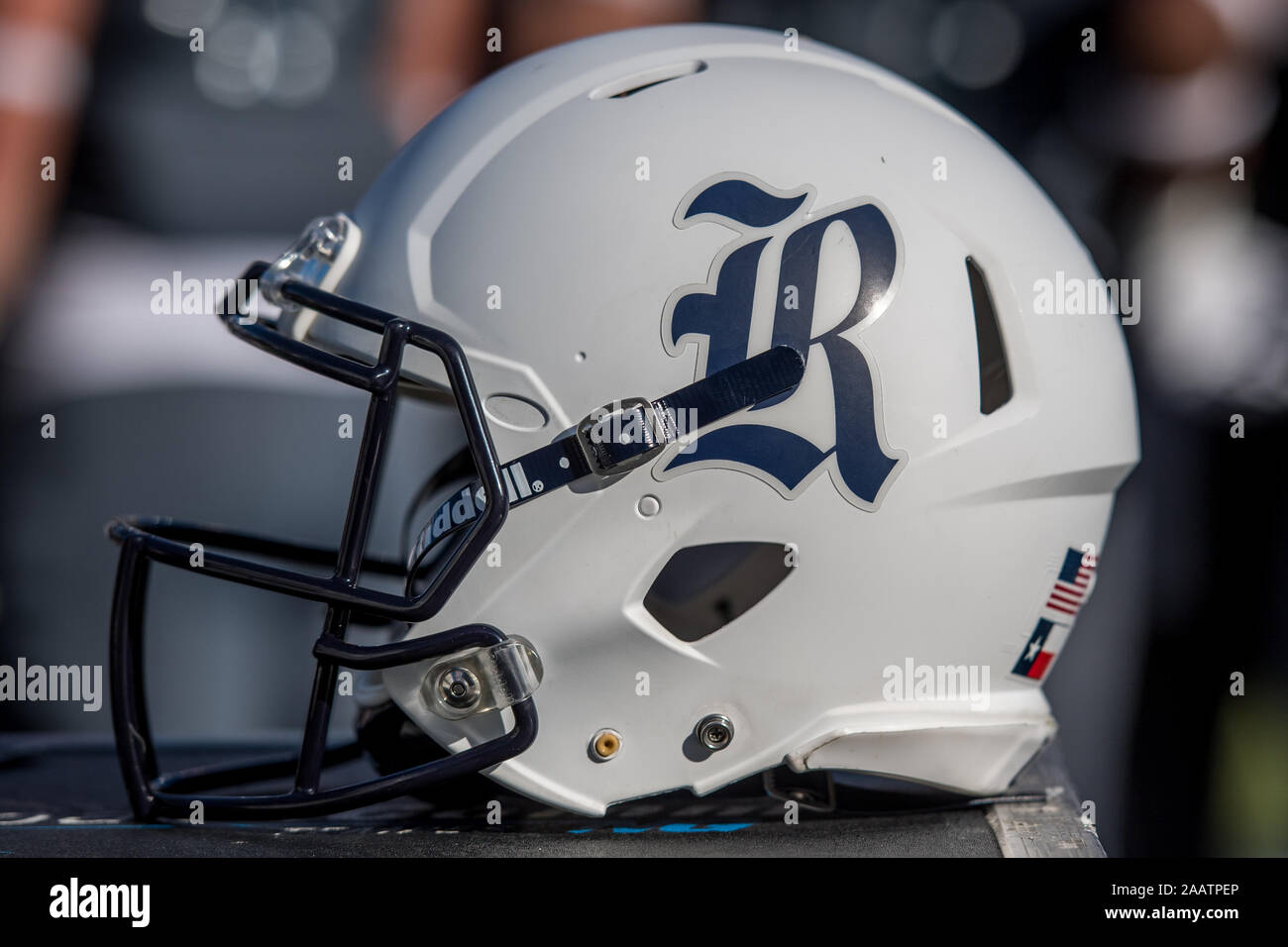Houston, TX, USA. 23rd Nov, 2019. A while Rice Owls helmet sits on the