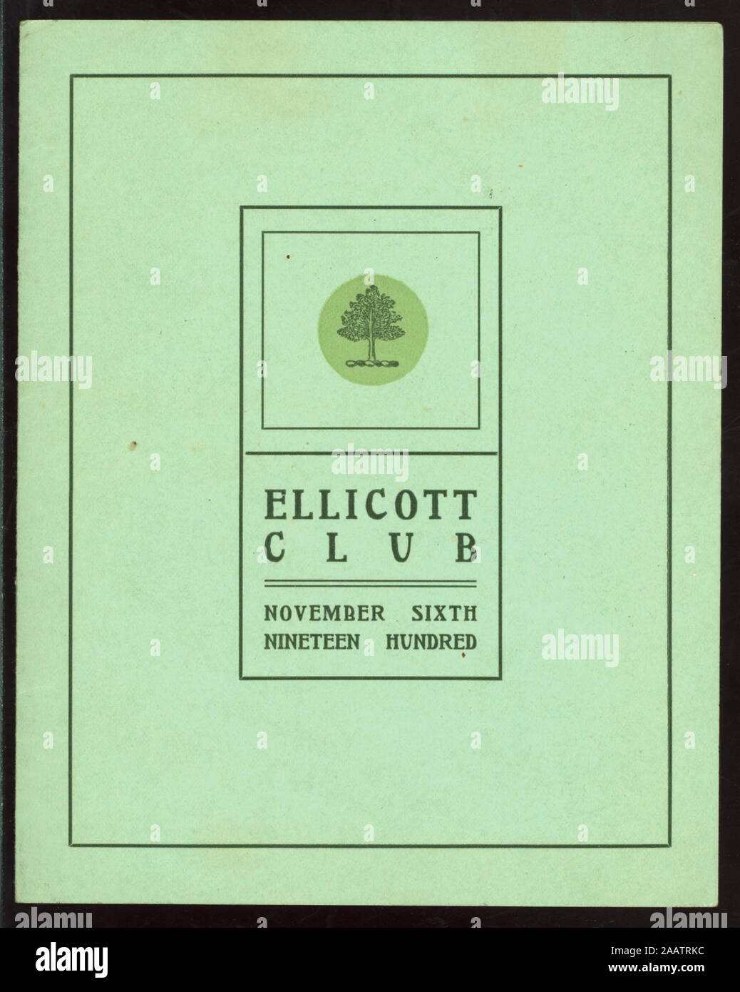 ELECTION NIGHT DINNER (held by) ELLICOTT CLUB (at) (OTHER (CLUB);) A LA CARTE MENU INCLUDES WINE LIST; MUSICAL PROGRAM; LAST PAGE OF MENU HAS ELECTION TALLY SHEET FOR PRESIDENTIAL ELECTION  RETURNS (MCKINLEY & BRYAN); SMALL SKETCH OF TREE ON COVER; ELECTION NIGHT DINNER [held by] ELLICOTT CLUB [at]  (OTHER (CLUB);) Stock Photo