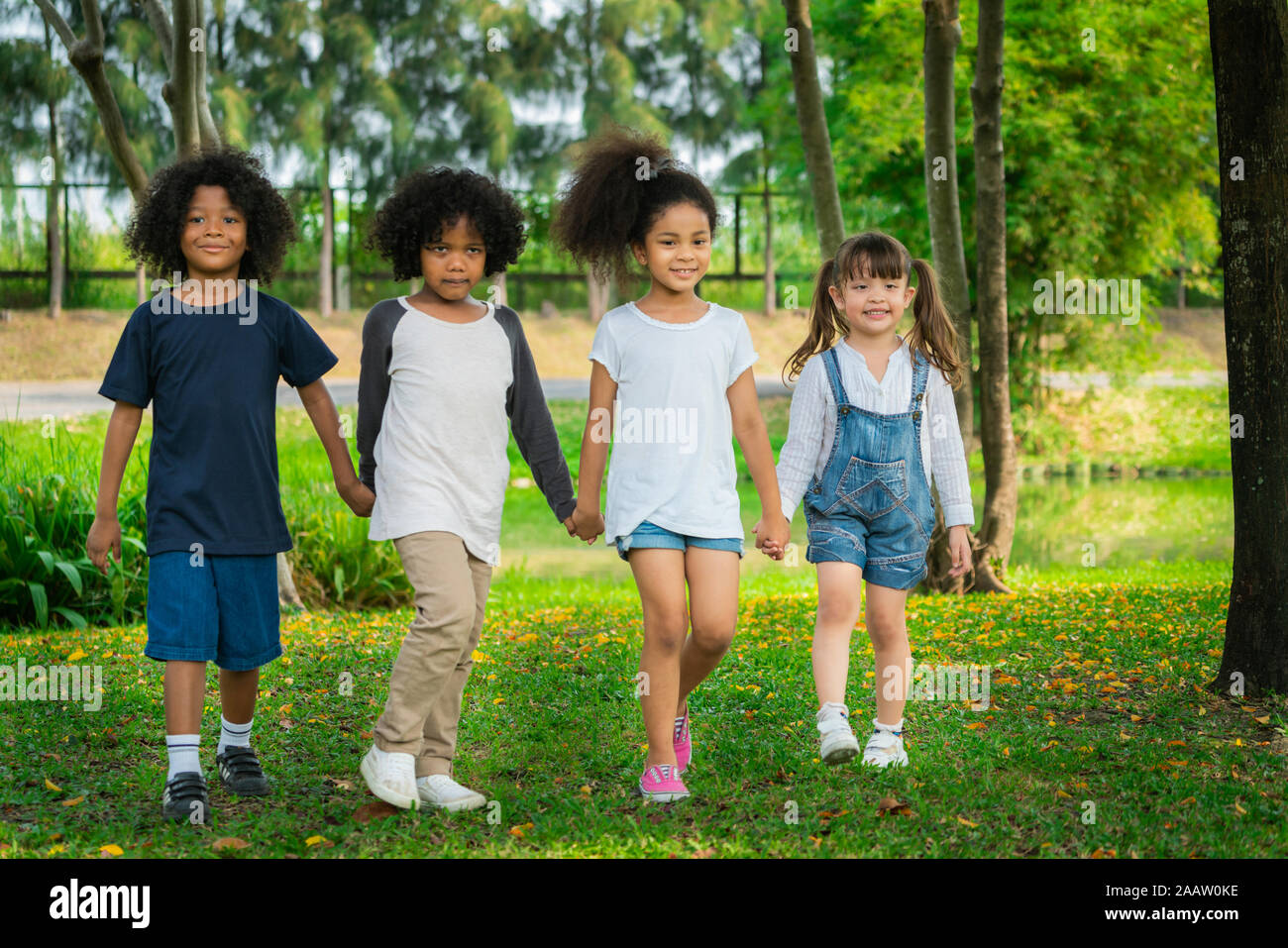 A group of african children playing in a park