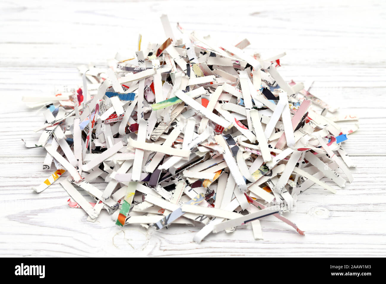 shredded document paper on a white background Stock Photo