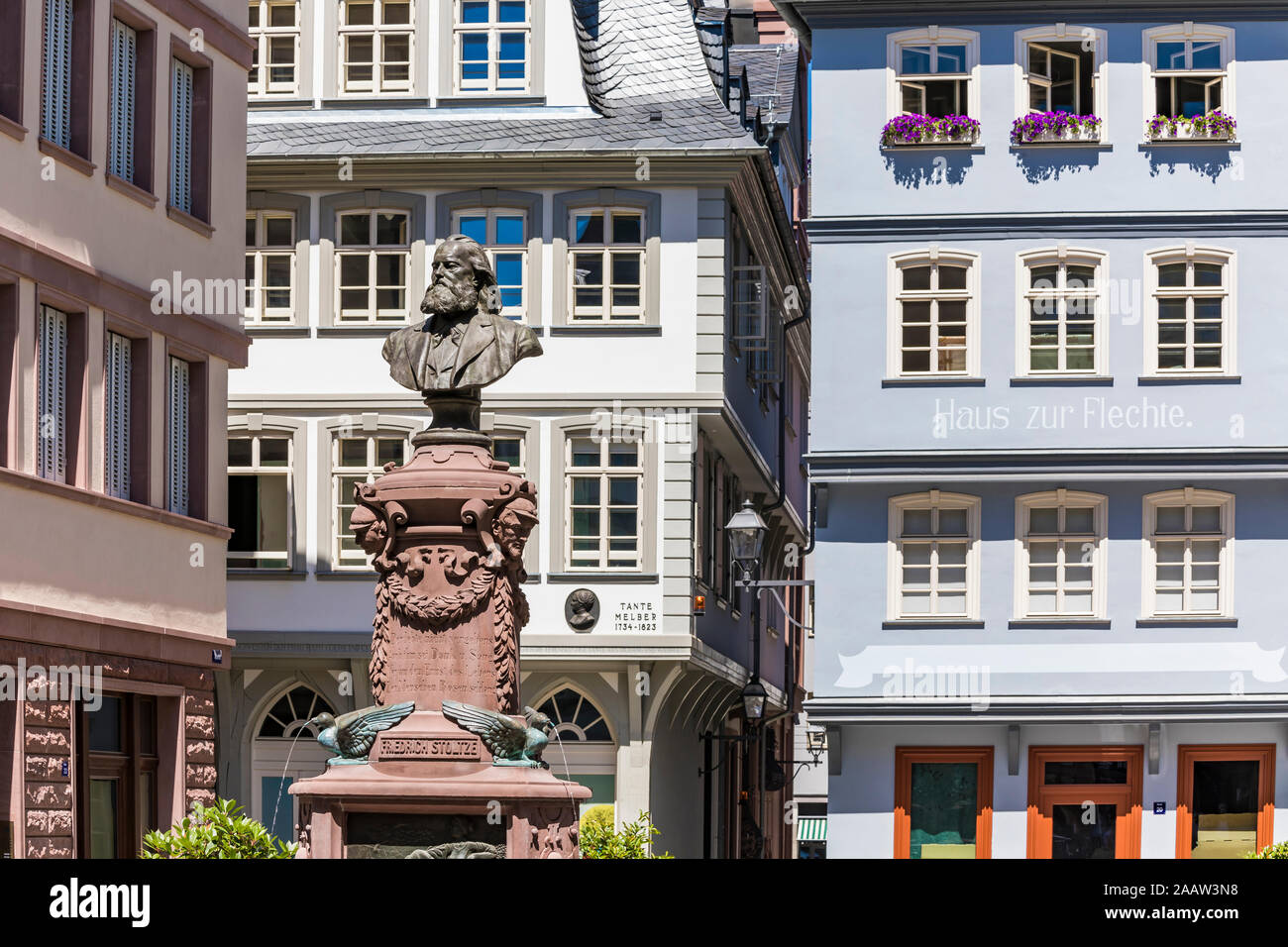Stoltze fountain against buildings in Frankfurt, Germany Stock Photo