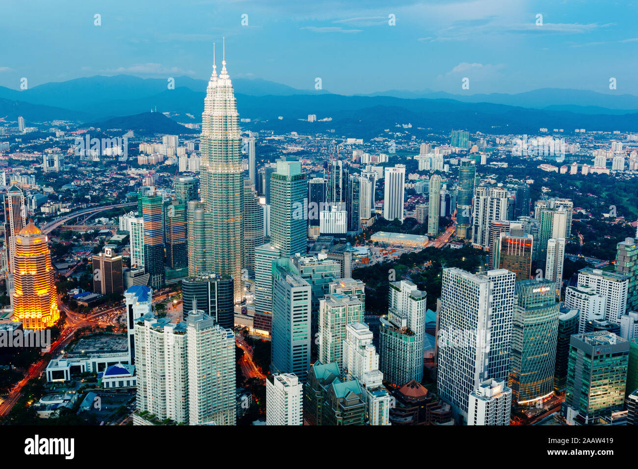 Cityscape of Kuala Lumpur at dusk, Malaysia Stock Photo